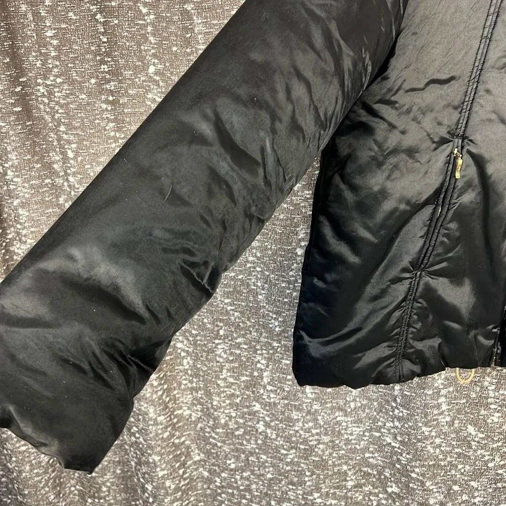 Vintage Post Card Puffy Zip Up Italy Ski Winter‎ Black Jacket Coat Size 10